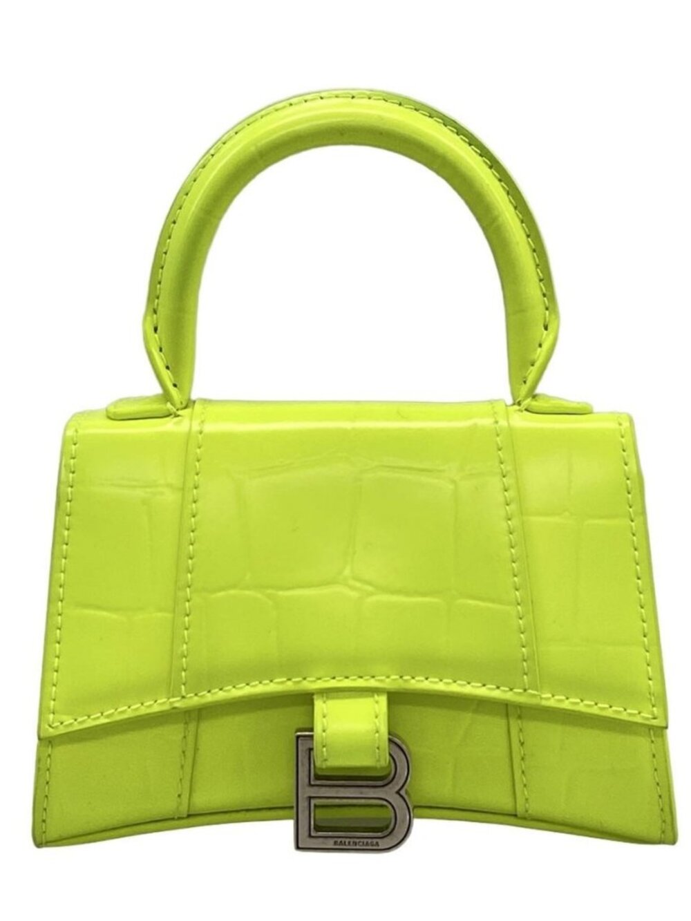 BALENCIAGA Hour Glass 637372 Yellow Green Leather Handbag - Picture 1 of 15